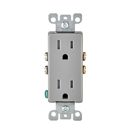 Leviton Straight Blade Receptacle, 5-15R, 15 A, 125V AC, 2 Pole, 3 Wire, Flush Mount, Grounded T5325-DG